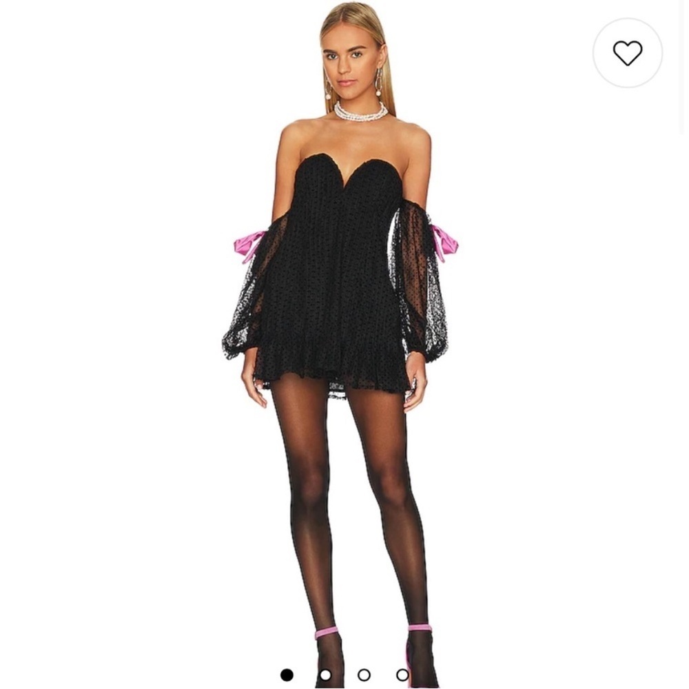 For Love and Lemons Carolyn Mini Dress Black Lace Satin Bow New Size Medium - Picture 13 of 13
